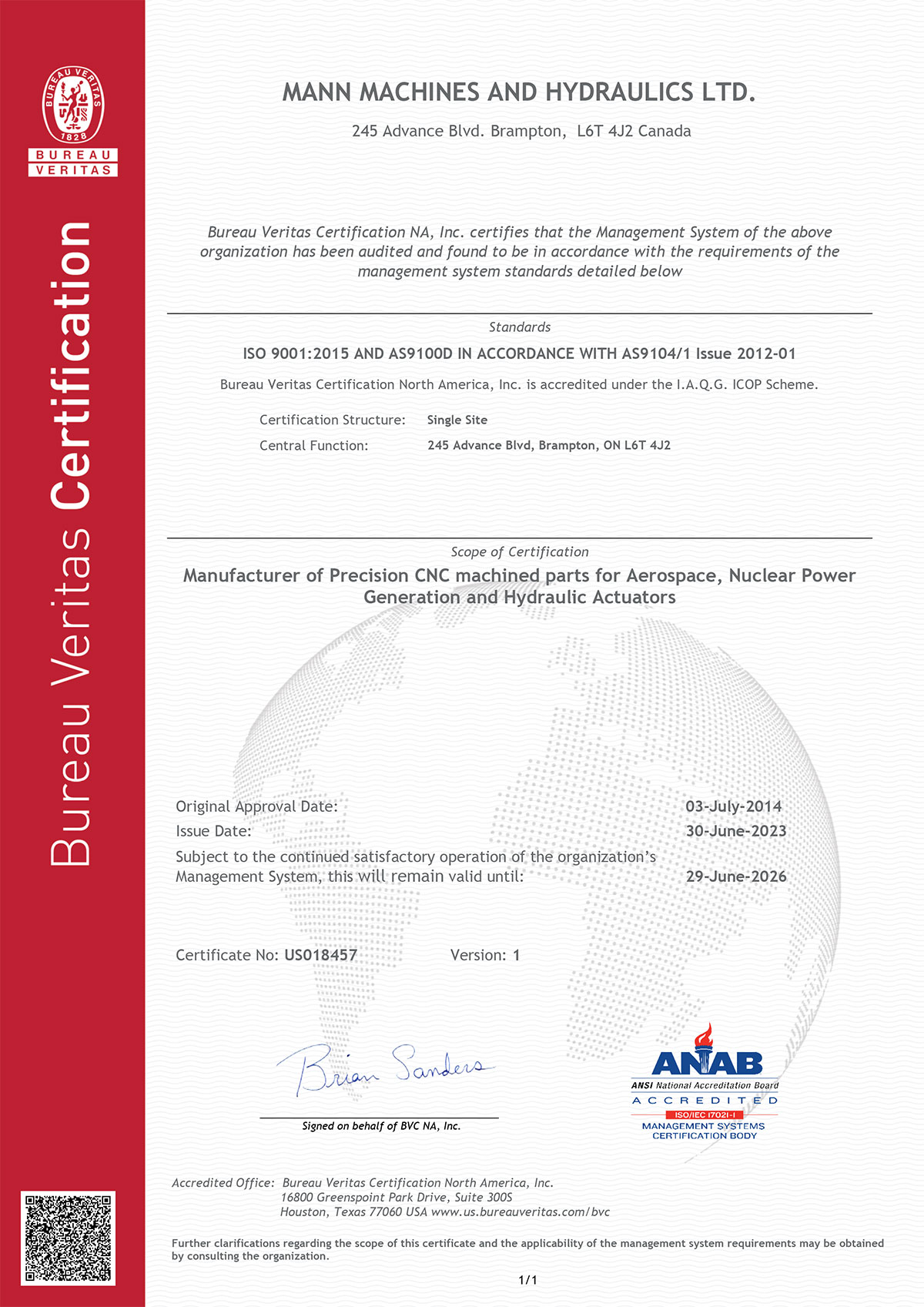 ISO 9001 / AS9100D Certification